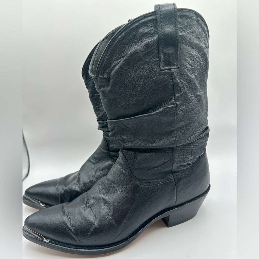 Dingo Slouch Cowboy Boots Black Leather Western boot Biker women’s size 6 - Picture 7 of 10